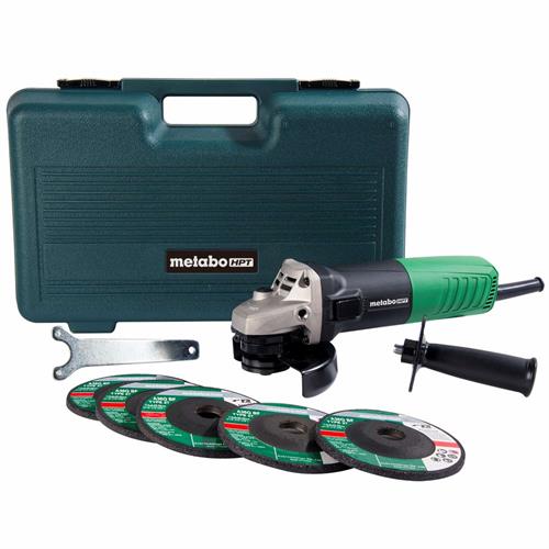 Hitachi 4-1/2 Inch 6.2 Amp Slide Switch Angle Grinder Kit w/ 5 Abrasive Wheels (4-1/2