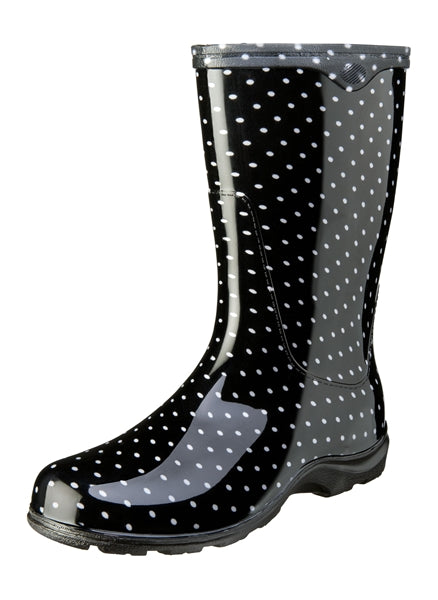 Sloggers Women's Rain & Garden Boots Black/White Polka Dot (Size 9)